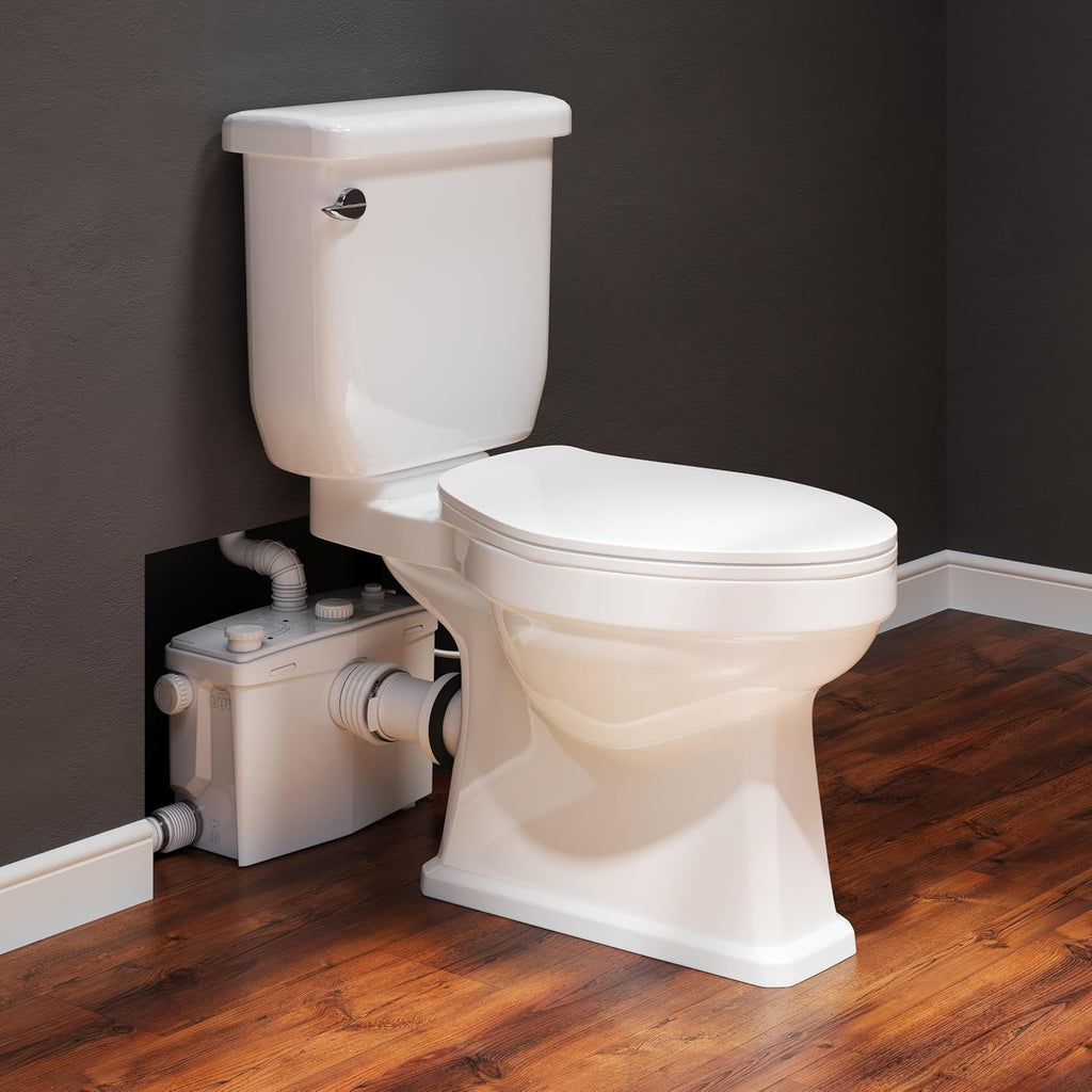 800PRO Macerating Toilet with Pump, Two-Piece Upflush Toilet For Basement, Powerful & Quiet Macerating Pump System With 4 Water Inlet, 23Ft Vertically, Elongated Bowl