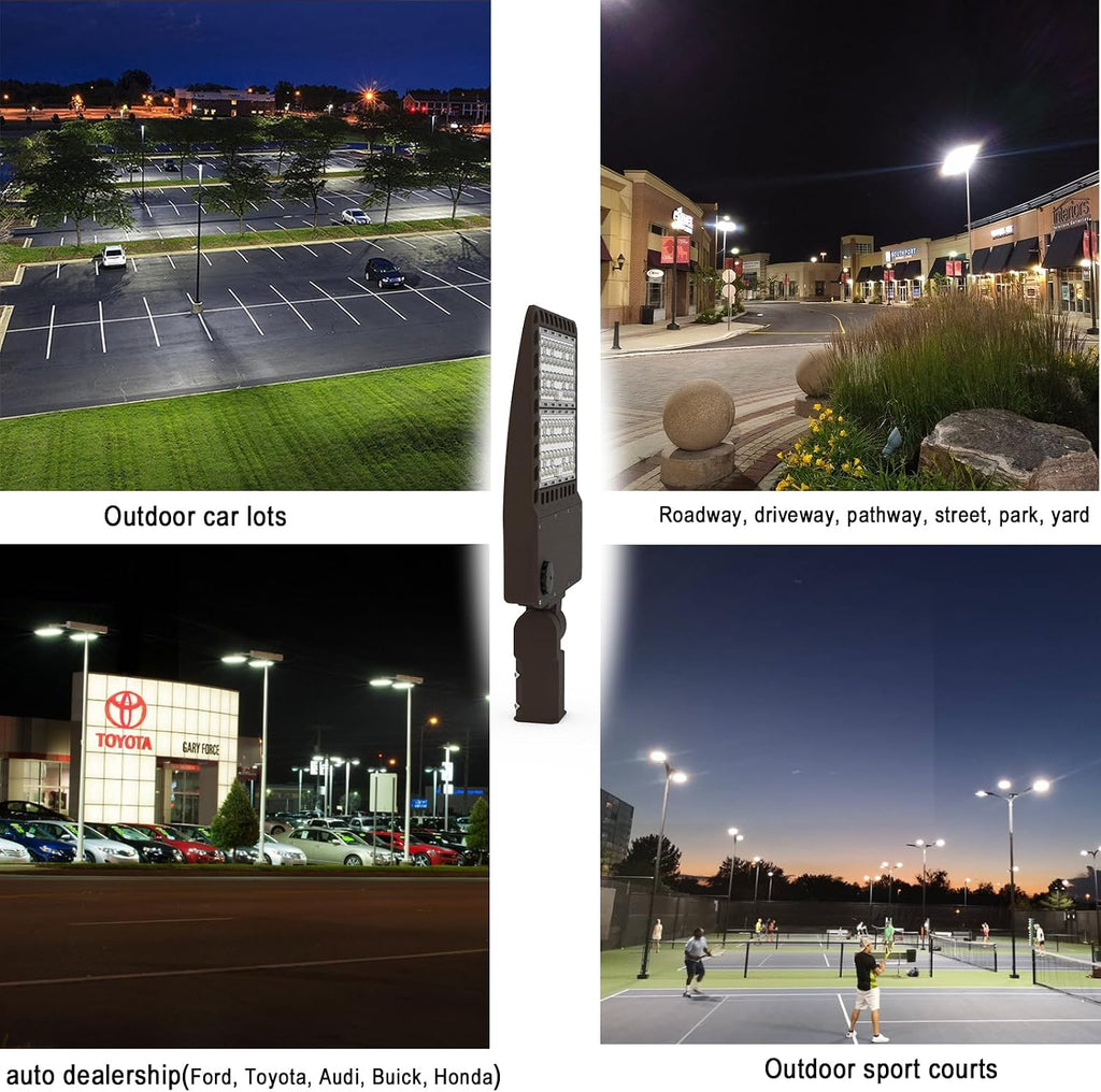 Power Adjustable 200W 240W 300W 277V 480V LED Parking Lot Light Exterior Bronze Street Pole Shoebox Lighting Fixtures 5000K for Sport Court, 600W-1000W MH HPS Equal (Slip Fitter Mount)