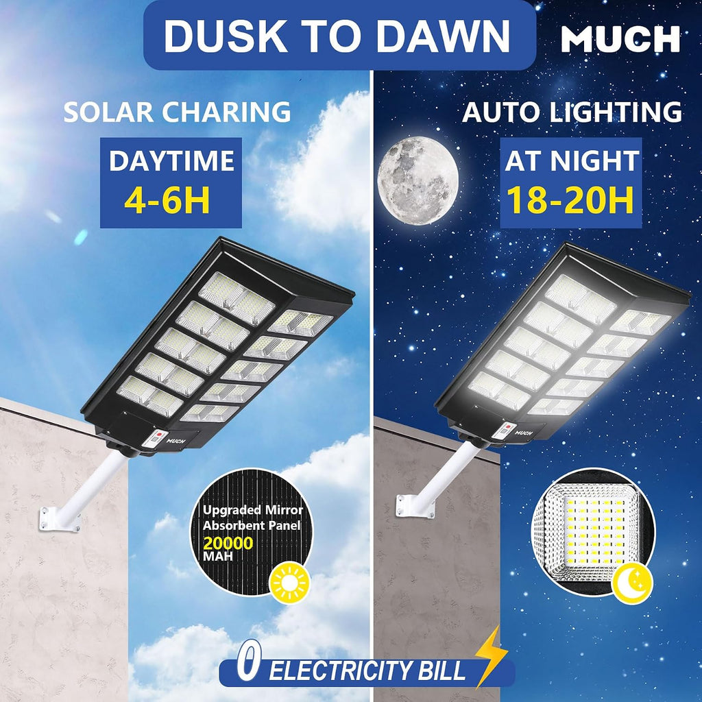 7000W Solar Street Light Outdoor LED Lighting, IP67 Waterproof, 220° Wide Angle Lighting, with Human Body Sensor and Remote Control Operation,for Garden, Yard, Street and Parking Lot (2 pcs)