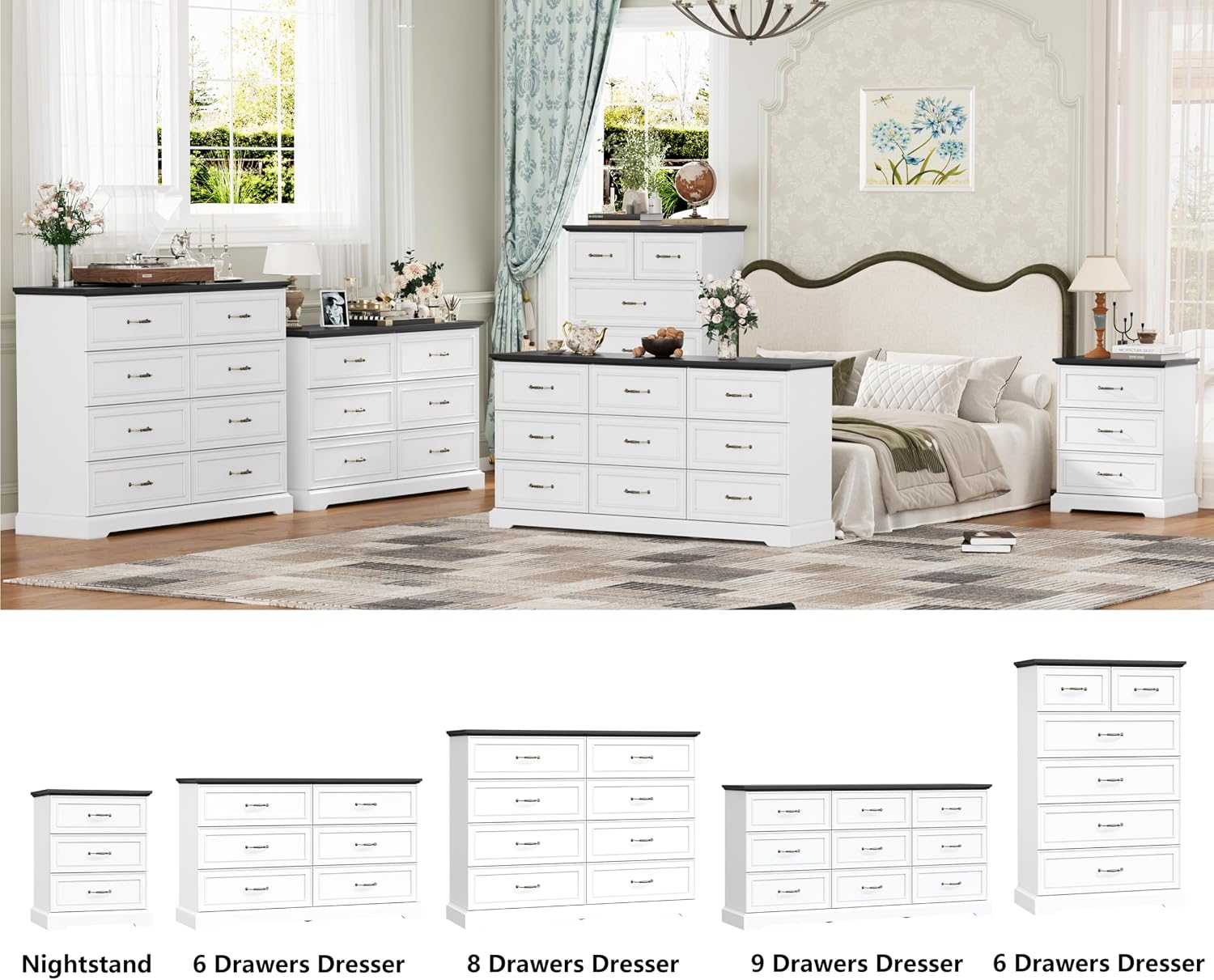 Nightstand with 3 Large Drawers,24' Wide End Table with Metal Handles,Rustic Farmhouse Wood Small Dresser,Bedside Table,Modern Chest of Drawers for Bedroom,Living Room,White