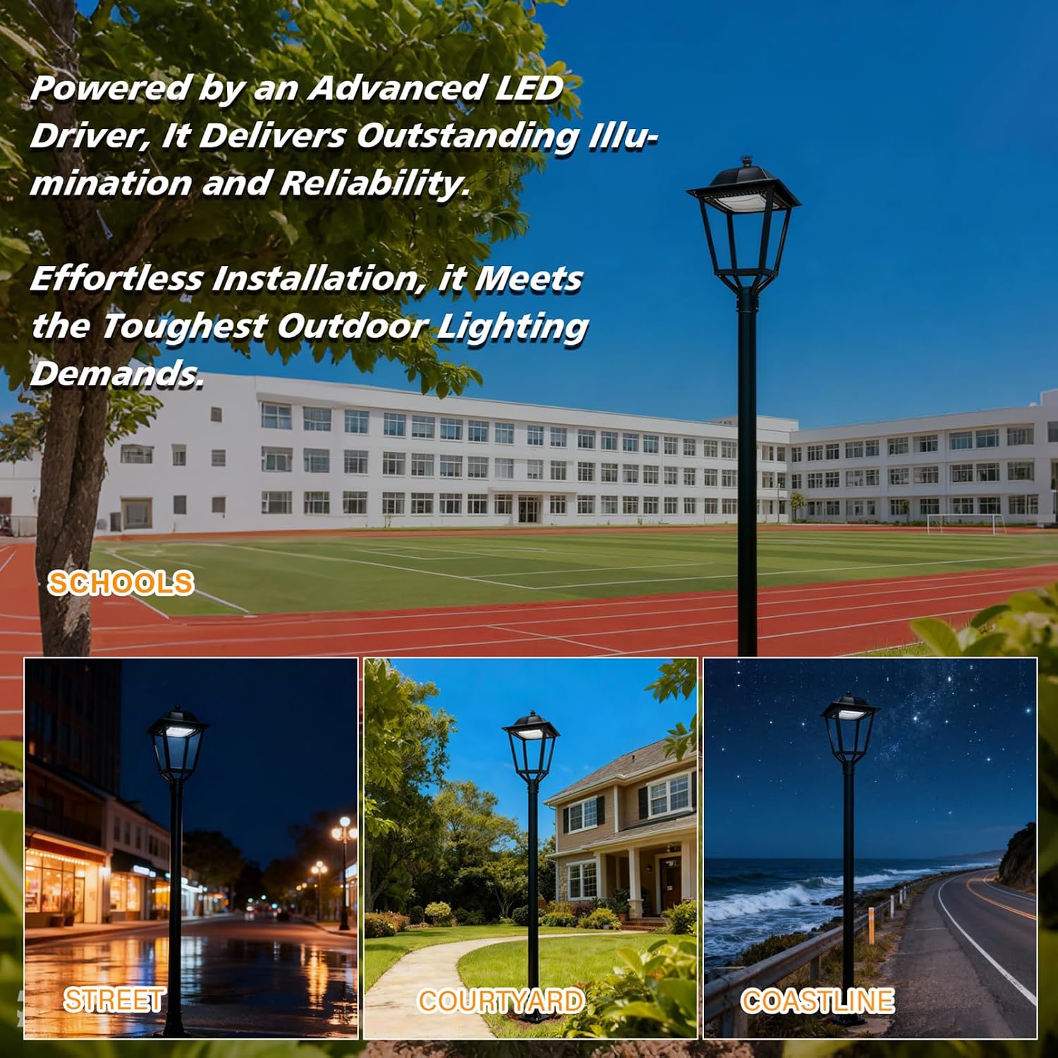 25/30/50/75W LED Post Top Light, 3000K/4000K/5000K 9750LM Adjustable CCT , IP67 Waterproof Commercial Street Area Lighting, 100-277VAC Pole Light Fixture for Parking Lot, ETL Listed (Black, 75W)