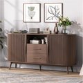 JOINICE 63' Fluted Storage Cabinet for Living Room,Mid-Century Modern Sideboard with Sliding Doors, Walnut Buffet Cabinet with Drawers & Solid Wood Legs, Large Accent Credenza for Home, Dining Room