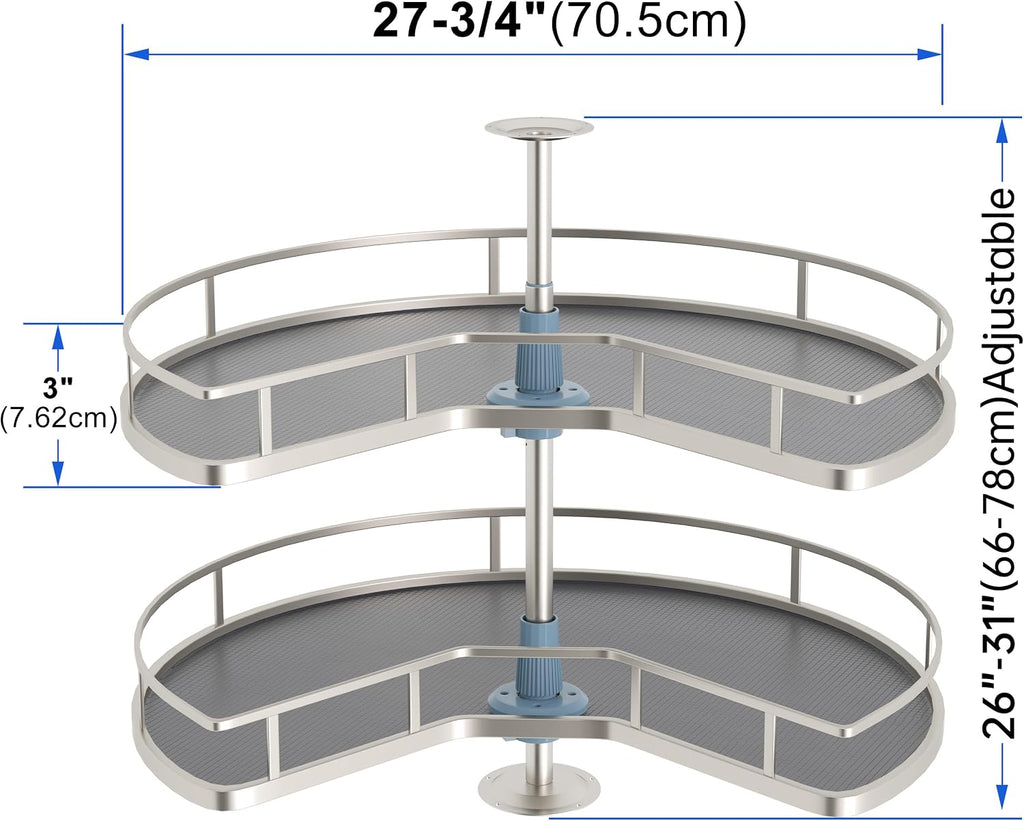 JOWBOOW 28' Kidney Corner Cabinet Lazy Susan, 270° Height Adjustable Replacement Shelves for Kitchen Corner Cabinet (Cannot be Door-Mounted)