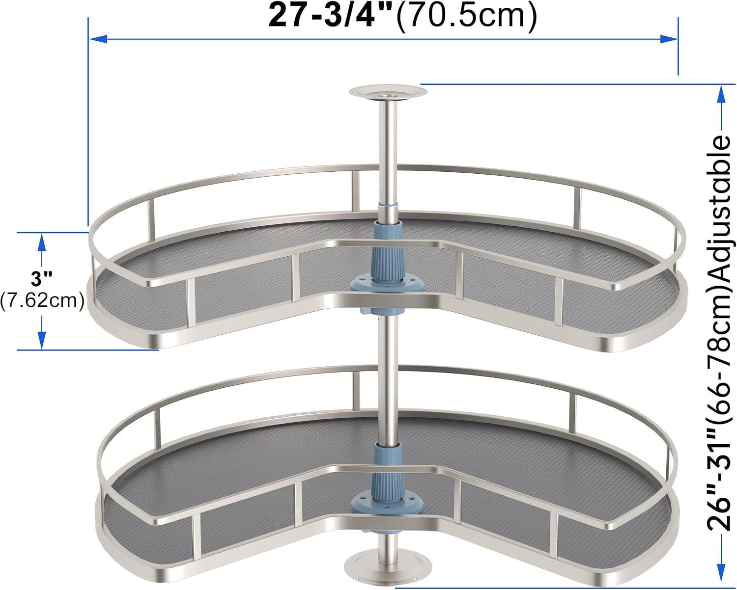 JOWBOOW 28' Kidney Corner Cabinet Lazy Susan, 270° Height Adjustable Replacement Shelves for Kitchen Corner Cabinet (Cannot be Door-Mounted)