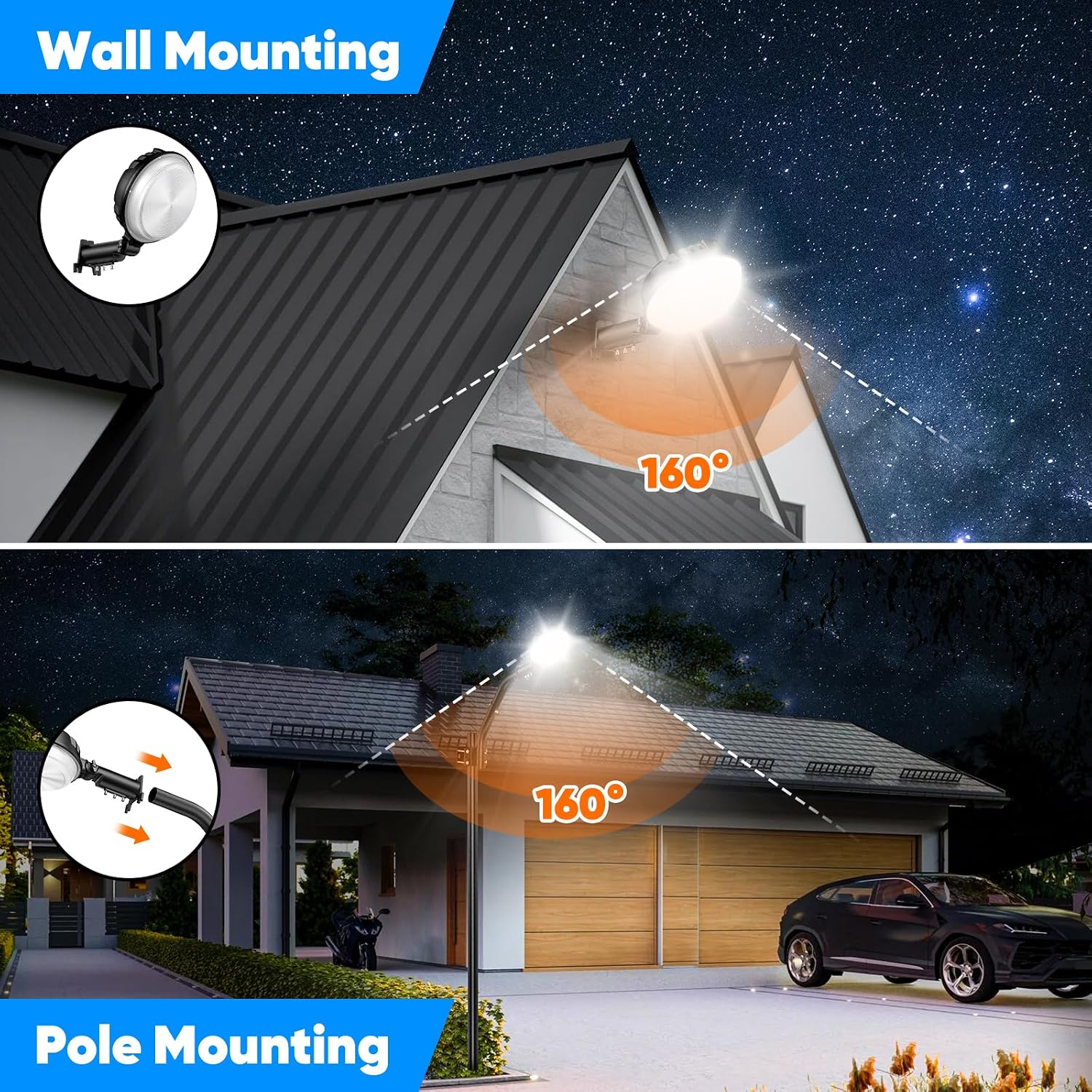 2-Pack 24000LM LED Barn Lights Dusk to Dawn, 150W Outdoor Lighting IP66 Waterproof, 6500K Bright Yard Light with Photocell, 150°Head Adjustable Outside Security Light for Area Street Garage