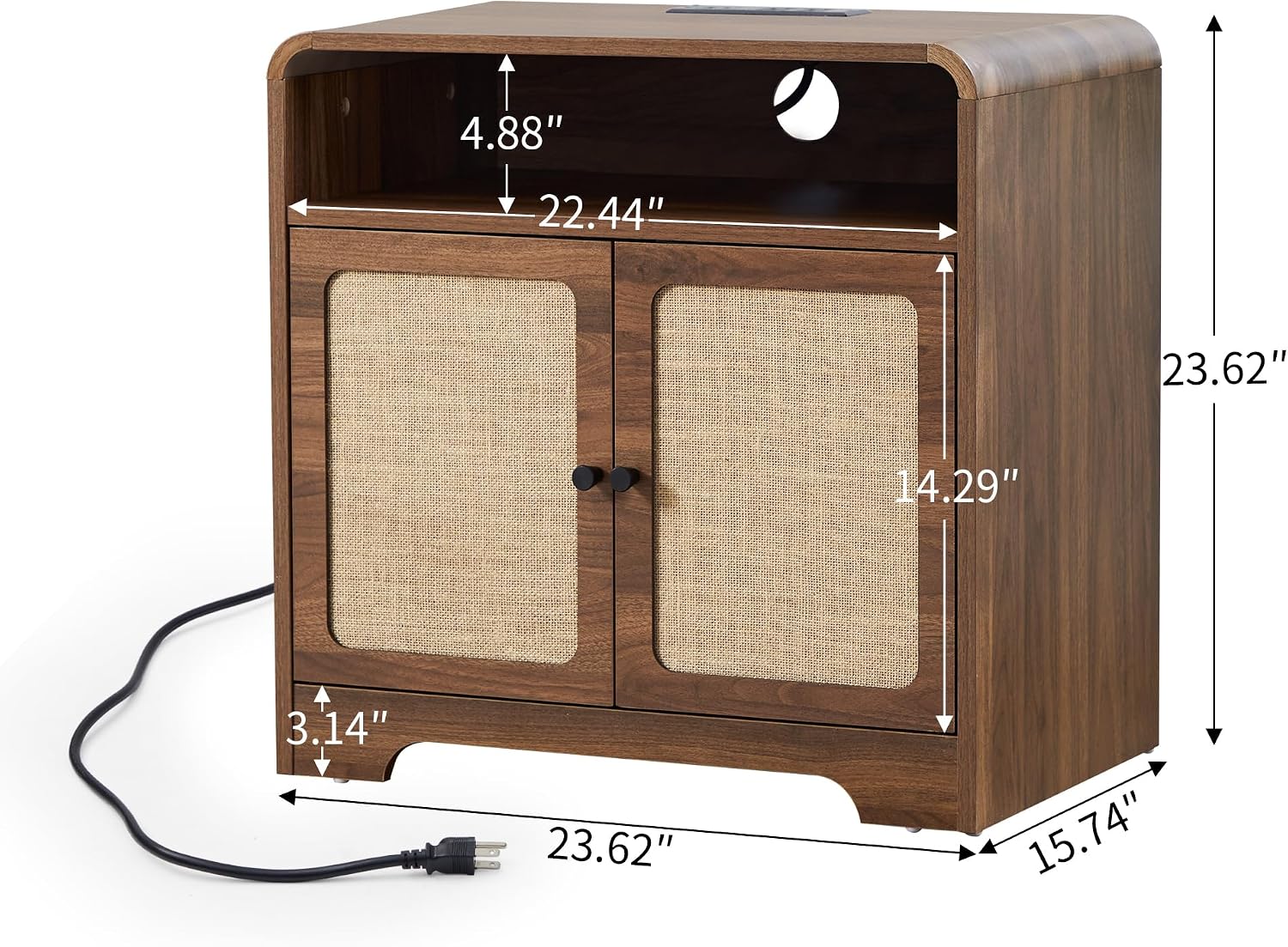 24' Nightstand Set of 2, Large End Table with Door & Charging Station AC + USB + Tpye-C, Mid-Century Farmhouse Linen Decor Night Stand Side Table for Living Room Sofa Couch Side, Bedroom Bedside