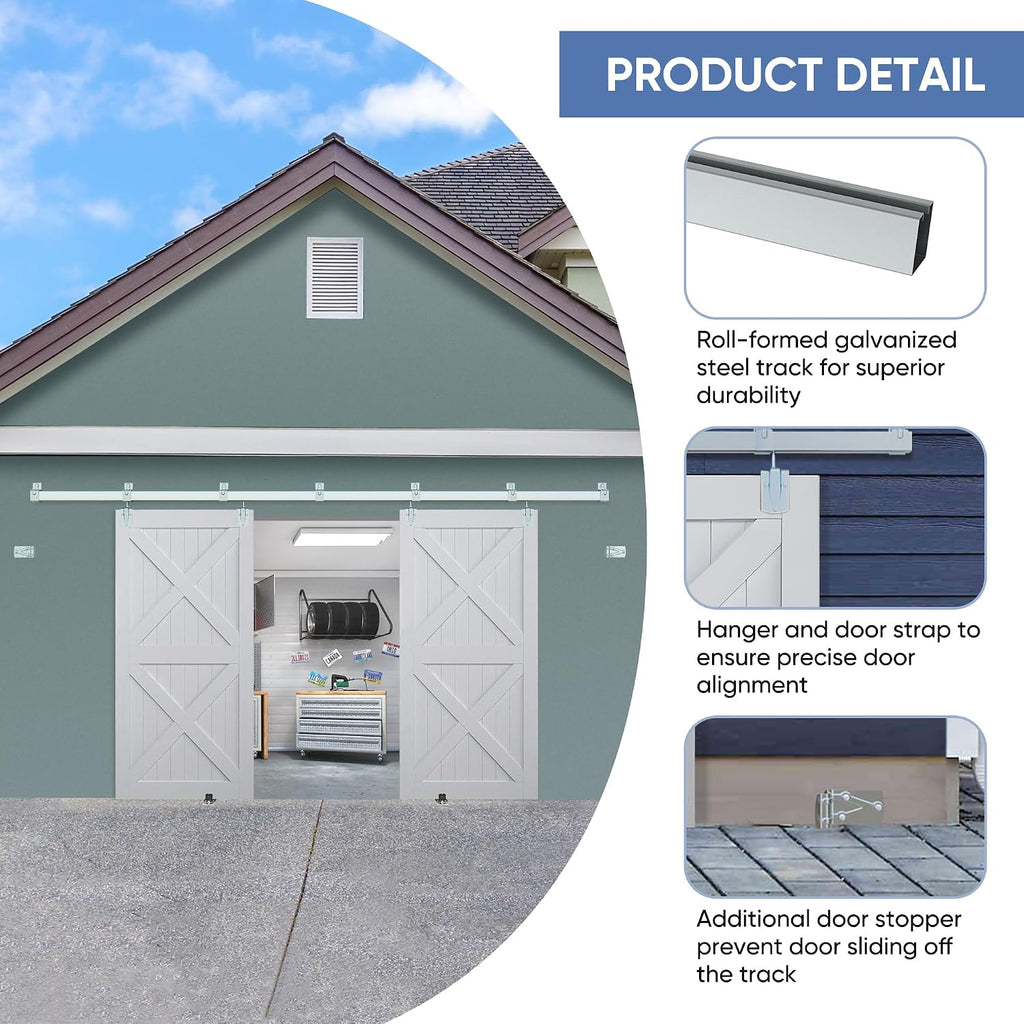 Exterior Barn Door Hardware Kit, BARNSMITH 12FT Sliding Barn Door Hardware Heavy Duty Doors Track Kit for Double Doors Use, Wall Mount, Silver (Hardware Only)