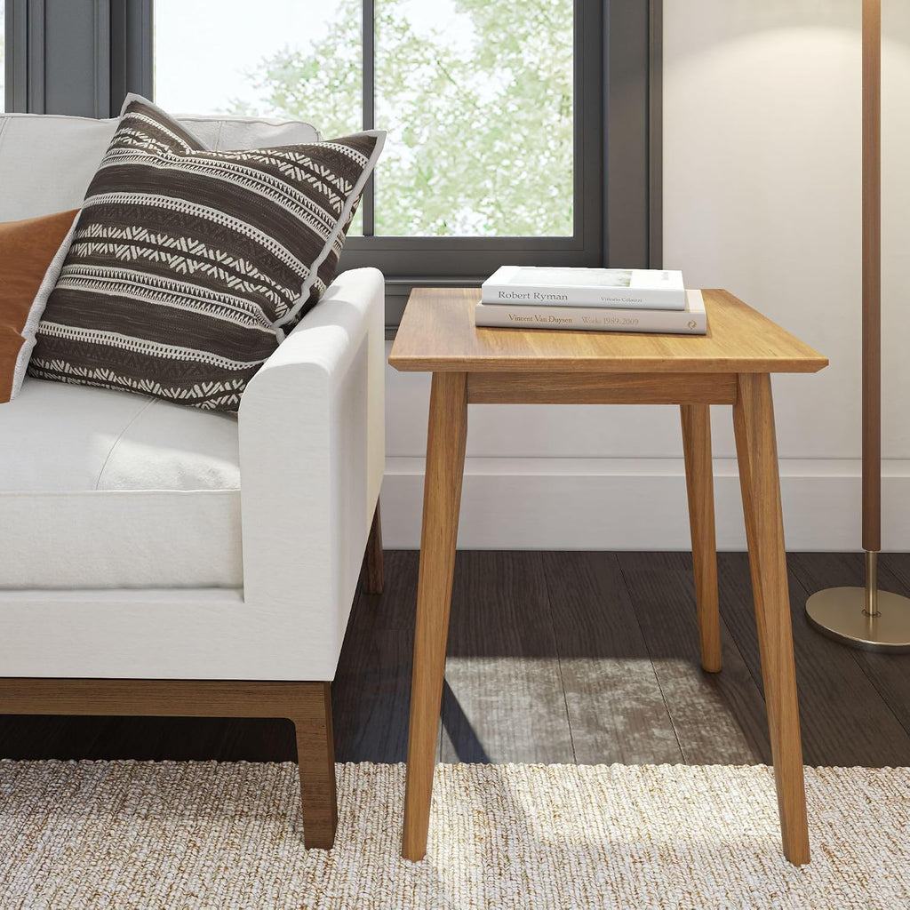 Plank+Beam Mid Century Modern Square Side Table, Couch Side Table, Small End Table for Office Space, Wooden Accent Table, Pecan