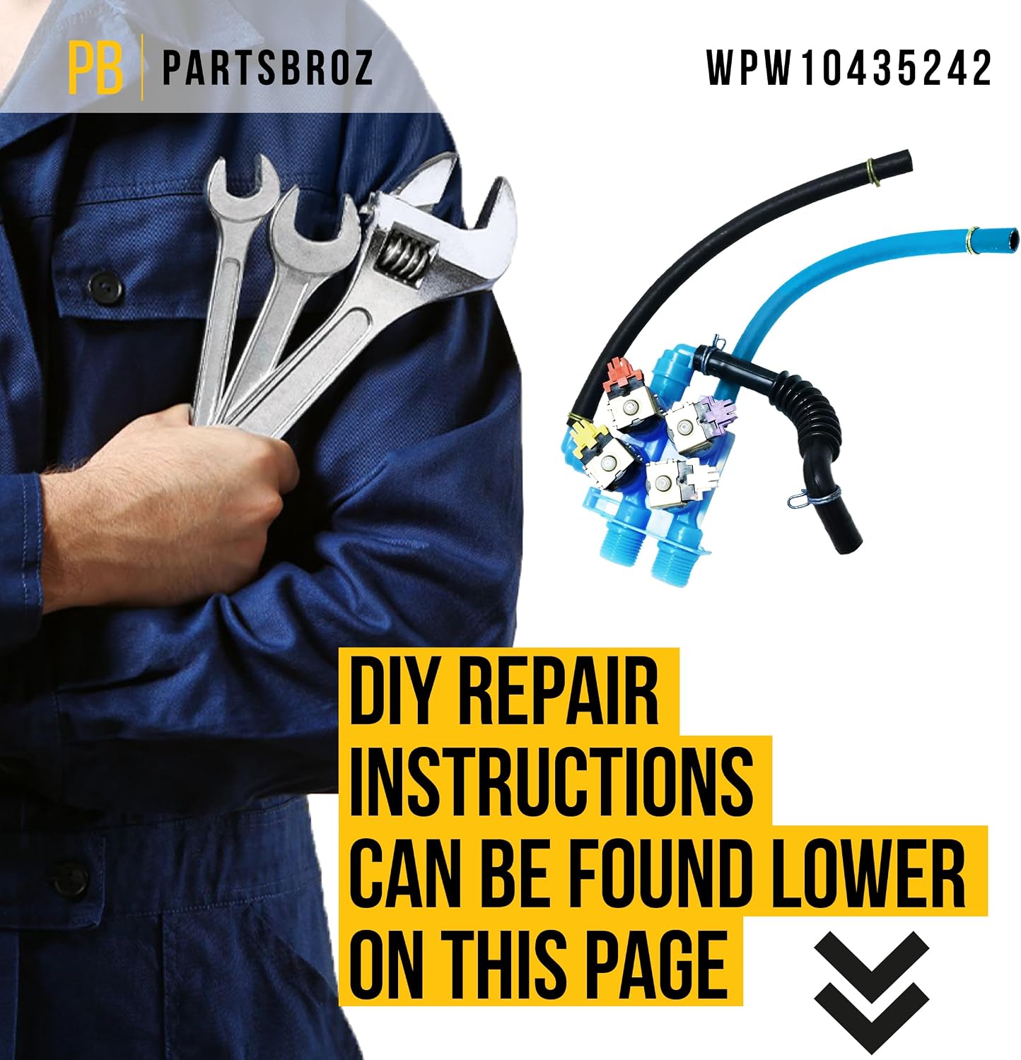PartsBroz WPW10435242 Water Inlet Valve Assembly - Compatible With Whirlpool Maytag Washer - Replaces AP6021375 W10435242 2311853 PS11754698 W10435236 Ultra Durable Replacement