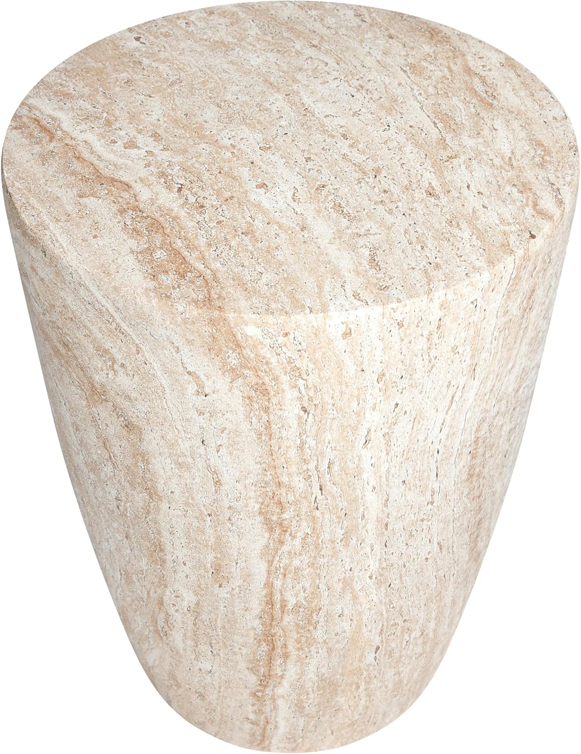 Empire Art Direct Tapered Travertine Stone Finish Italian Design MgO Side Accent Table, Living Room, Bedroom & Office, 14.5'x14.5'x18.3'