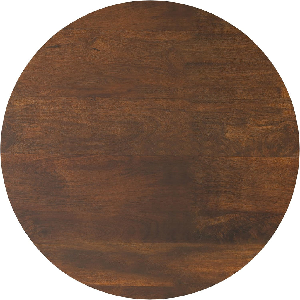 SIMPLIHOME Millbury Drum Coffee Table - 36 inch Wide Solid Mango Wood Round Living Room Table in Walnut Brown, Contemporary Cocktail Table for Family Room or Lounge with Large Surface, Assembled
