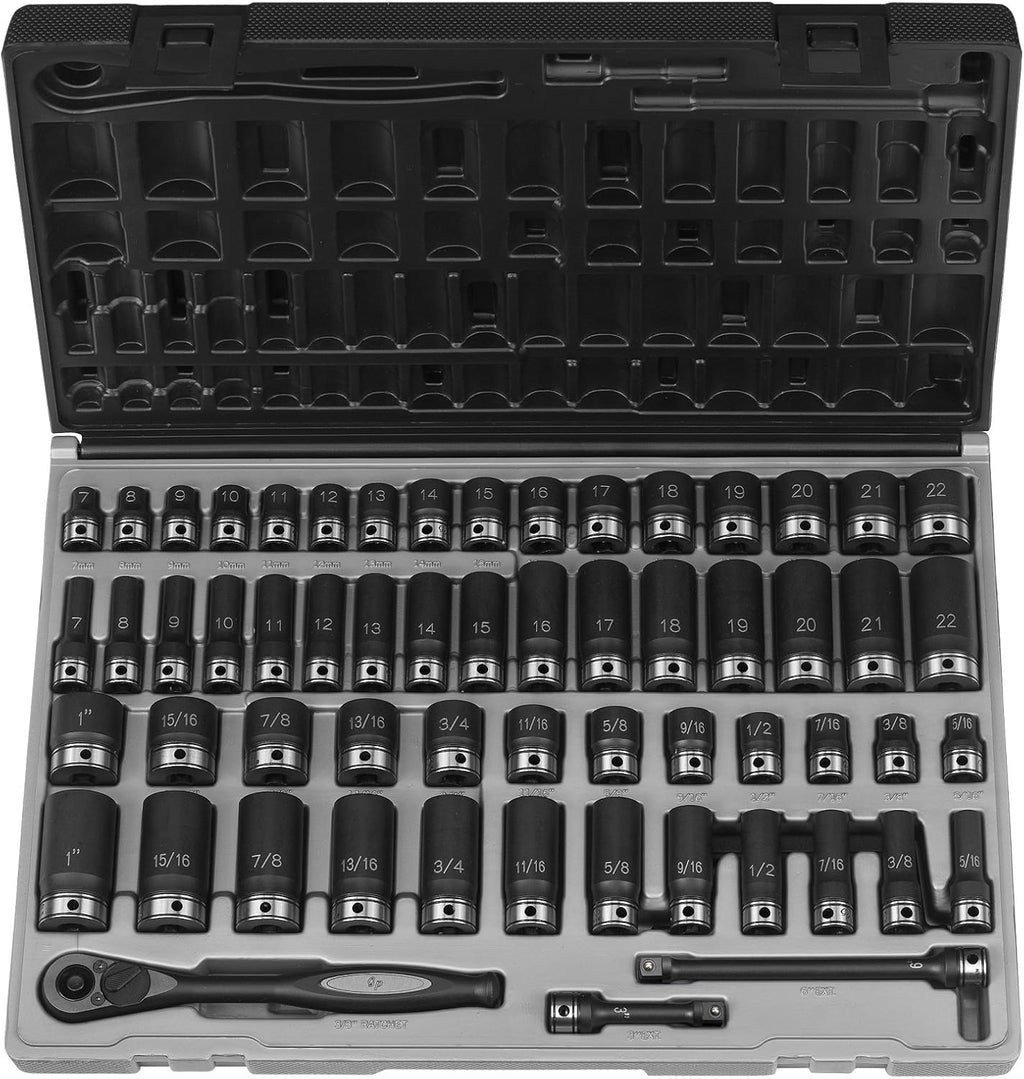 3/8'' Drive 6-Point Standard & Deep Length Socket Set (SAE & Metric)