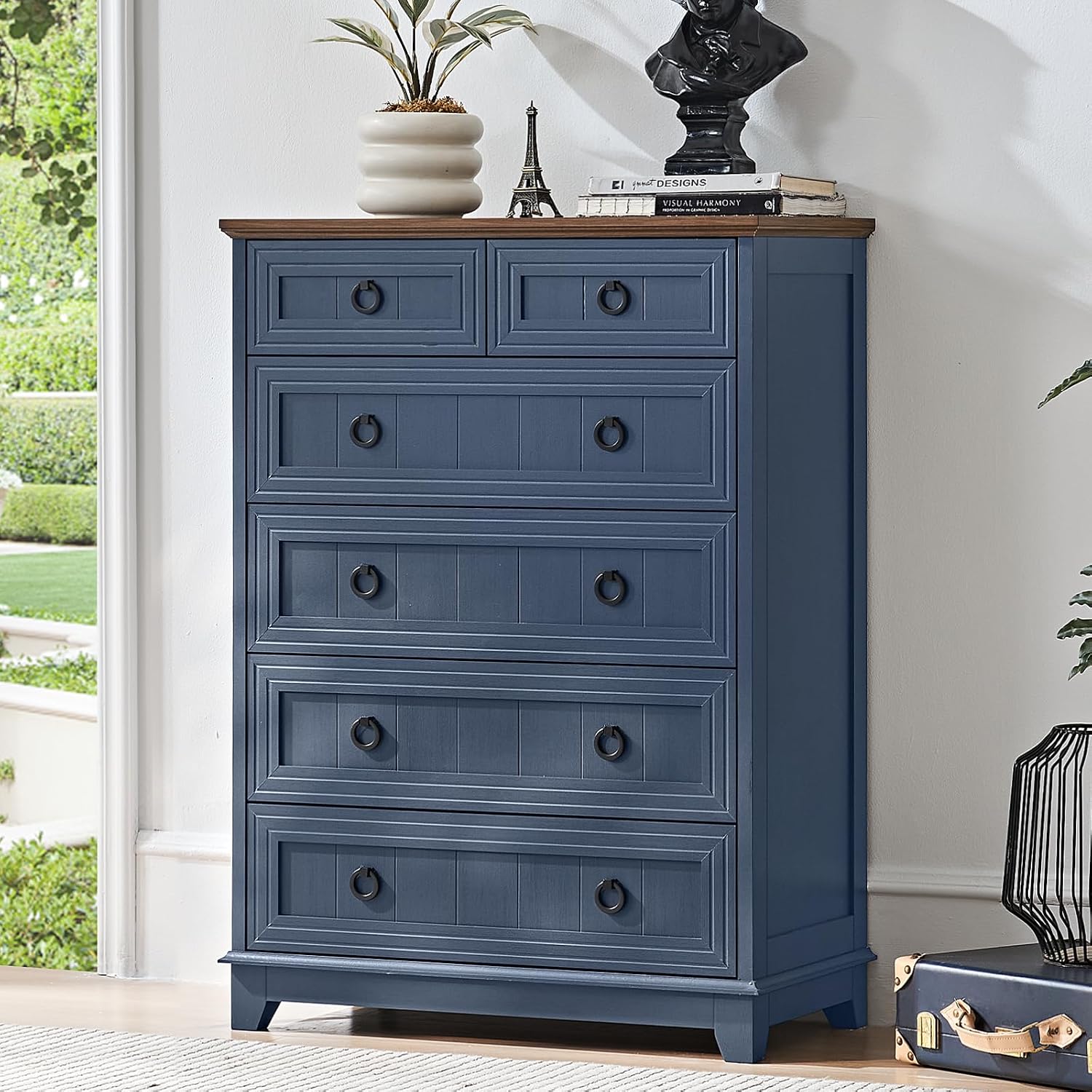 Joaxswe Farmhouse 6 Drawer Dresser for Bedroom, 41' Tall Small Dressers & Chest of Drawers, Rustic Wood Dresser with Metal Handle, Storage Organizer Closet for Living Room, Hallway, Entryway