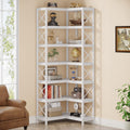 Tribesigns 7-Tier Corner Bookcase, Industrial Large Corner Bookshelf, 7-Shelf Tall Corner Shelf Storage Display Rack with Metal Frame for Living Room Home Office, White