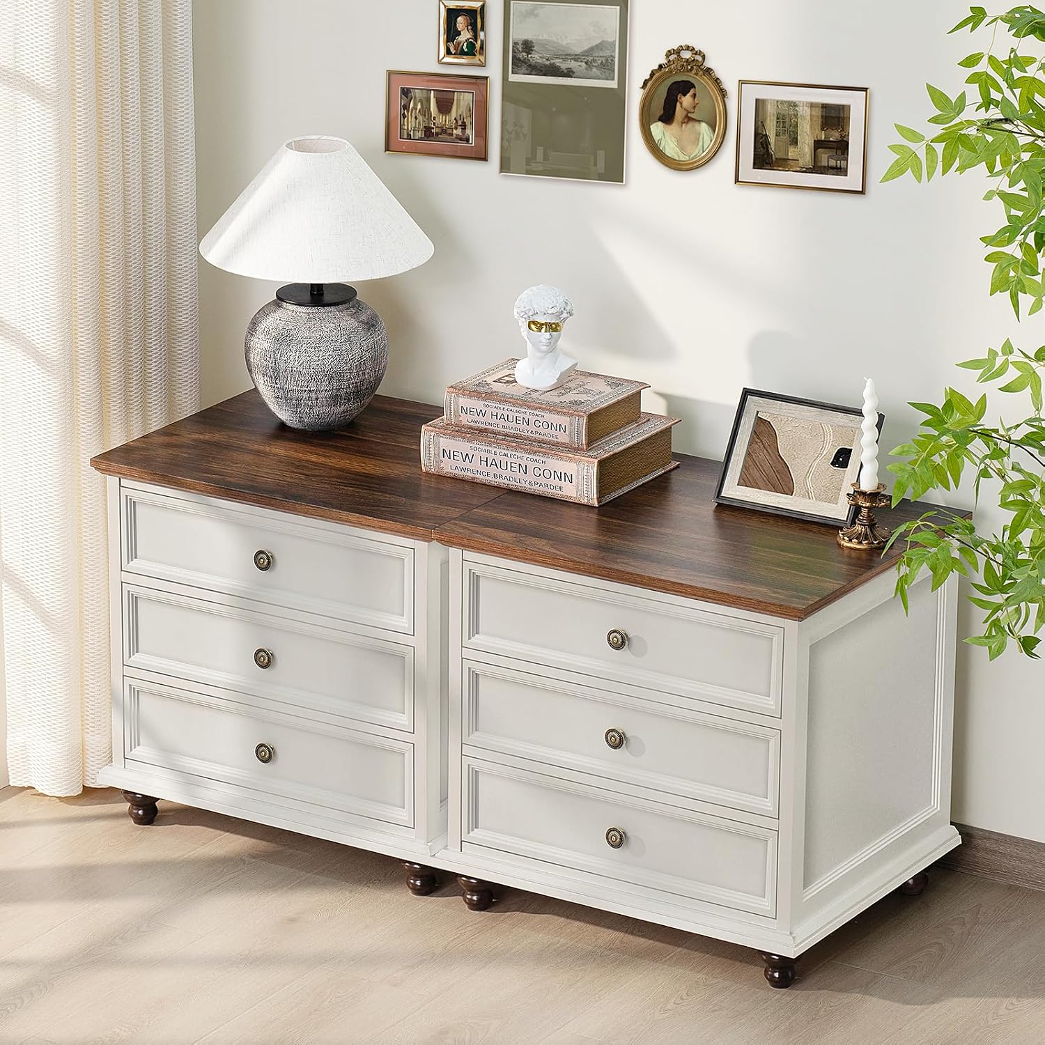 Joaxswe 24' Wide Farmhouse Night Stand Set of 2,Large End Table with 3 Drawers & Metal Handle,White Wood Dresser for Bedroom, Bed Side Table Chest of Drawers Cabinet, Nightstand for Living Room,Closet