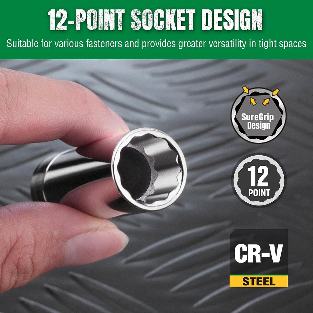 SK Tools USA 1/2' Drive Socket Set, Deep Metric Sockets, 21-Piece 10-32mm, SuperKrome Finish, Premium CR-V Construction, 12 Point, with Storage Rail