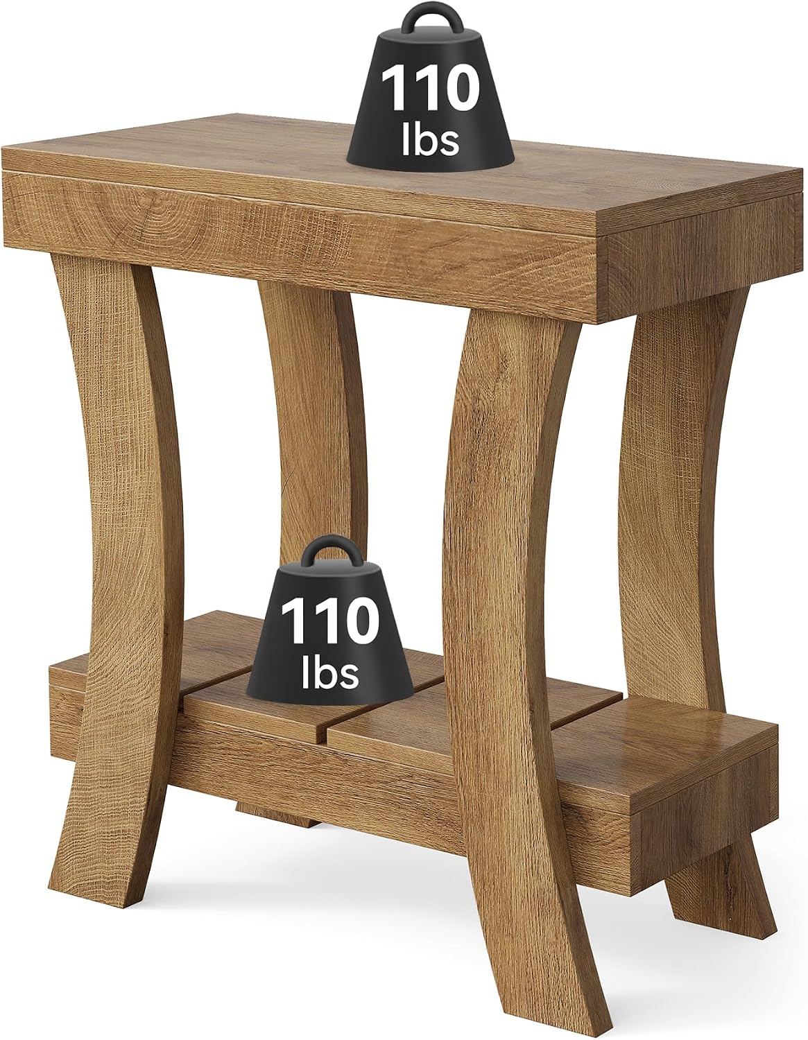 LITTLE TREE Narrow Side Table with Storage Shelf, Set of 2 Rectangular End Table with Wood Legs, Small Night Stand for Bedroom, Living Room, Small Spaces, 11.81' D x 23.62' W x 23.62' H