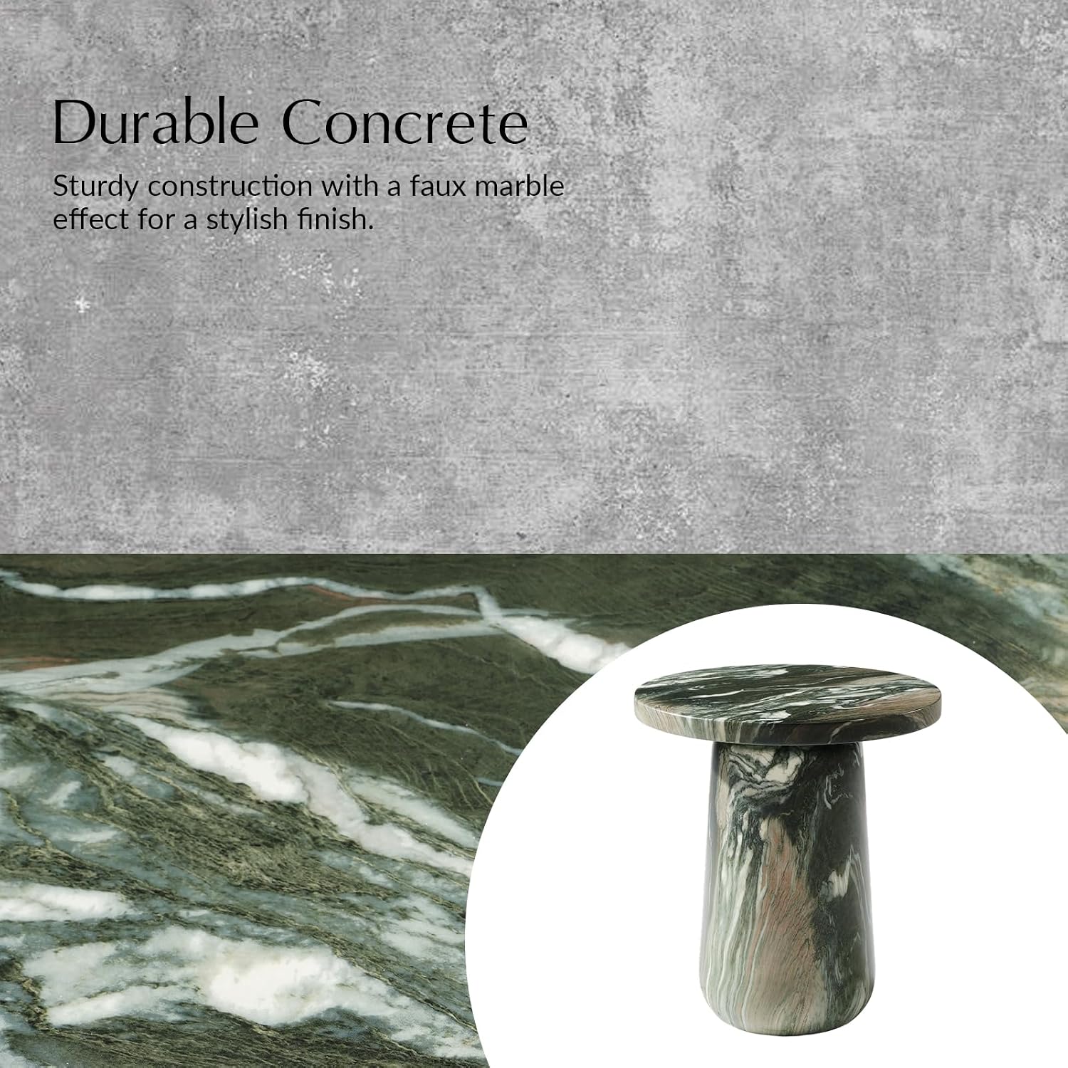 HULALA HOME Sculptural Round End Table with Pedestal Base, Faux Marble Accent Table for Modern Living Room(Green)