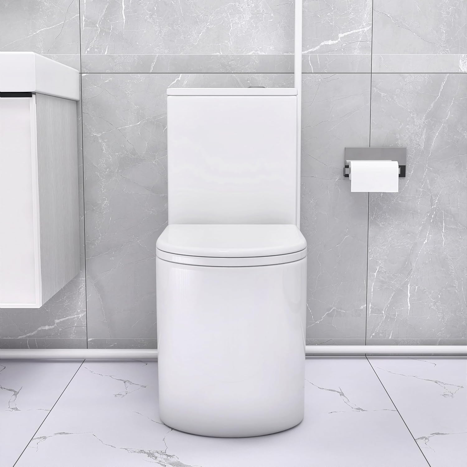 One Piece Top Dual Flush Macerating Toilet W/450Watt Macerator Slient Pump for Basement, 4 Water Inlets Suitable for Bathroom Kitchen Basement,Powerful Flushing Capability Total 2 Items.
