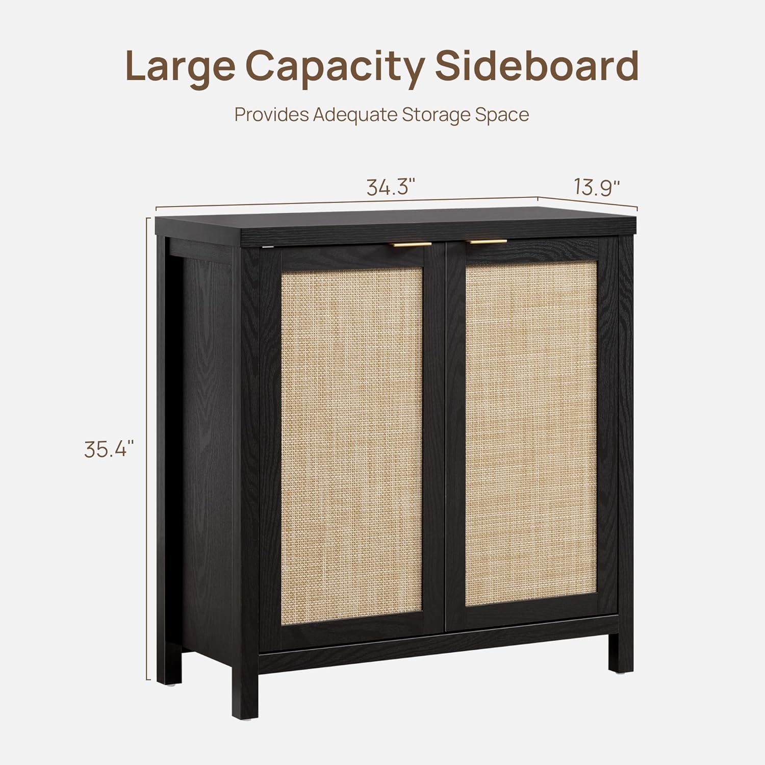 SICOTAS Sideboard Buffet Storage Cabinet - Boho Rattan Credenza Coffee Bar Cabinet with Large Storage, Farmhouse Console Buffet Table for Kitchen Living Room Entryway - 2 Black Pieces