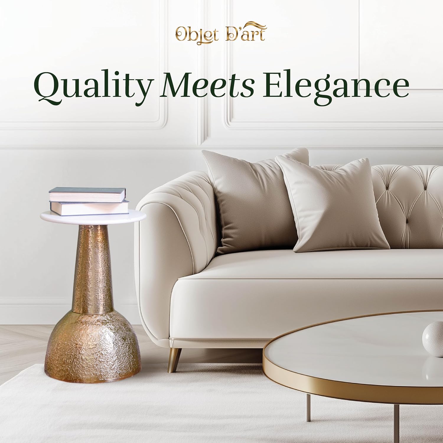 OBJET D'ART Small Round Gold End Table, Cupola, 22'' Height, Vintage Metal Accent, Side, Pedestal, Coctail and Drink Tables for Living Room and Small Spaces