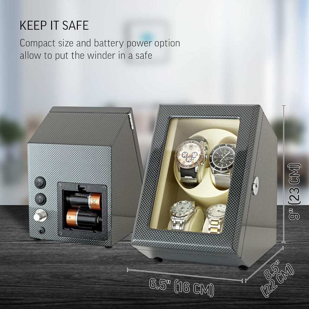 Watch Winder for 2 Watches with LED Backlight, LCD Display and Motor-Stop Option
