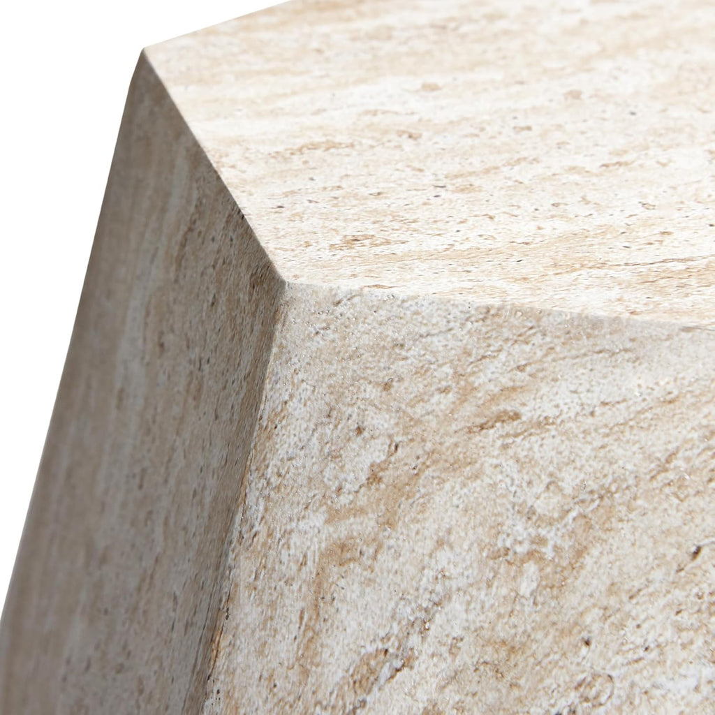 Empire Art Direct Geaometric Travertine Stone Finish Italian Design MgO Side Accent Table, Living Room, Bedroom & Office, 19.6'x19.6'x18.9'
