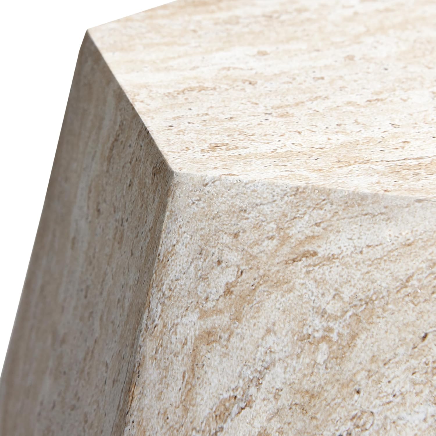 Empire Art Direct Geaometric Travertine Stone Finish Italian Design MgO Side Accent Table, Living Room, Bedroom & Office, 19.6'x19.6'x18.9'