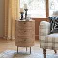 HULALA HOME Round End Table with 3 Storage Drawers, Mid Century Modern Sofa Side Table with Metal Legs, Farmhouse Wood Small Side Table for Living Room, Bedroom and Small Spaces, Oak
