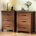 Decofy Farmhouse Nightstand Set of 2 with Charging Station, 18'' Wide Rustic End Table with USB/Type-C Ports, 3 Drawers, Wood Bedside Table for Bedroom, Walnut