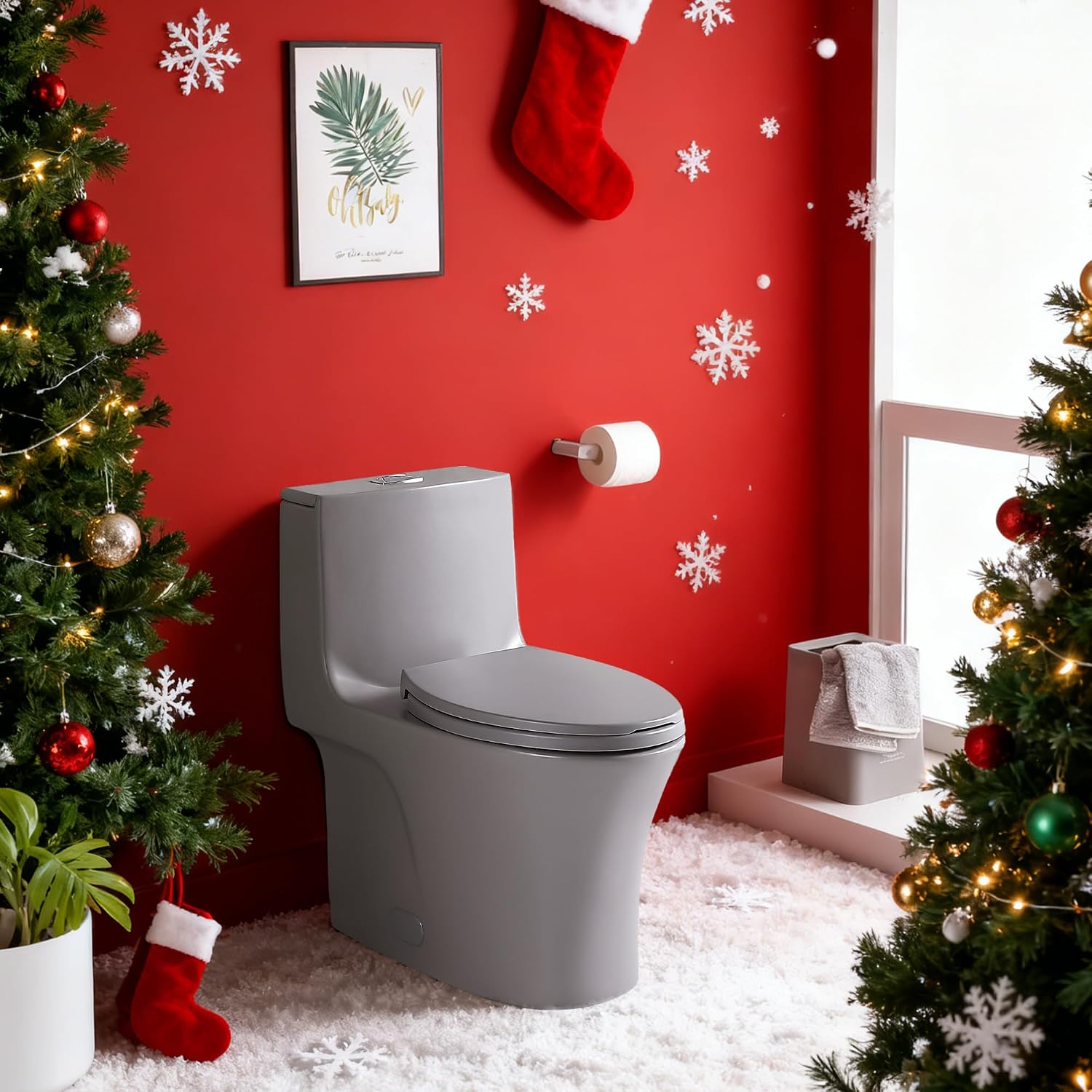 Dual Flush One Toilet, Water Saving Elongated Comfort Height Floor Mounted, Soft Closing Seat, 1000 Gram Map Flushing SToilet, Light Grey