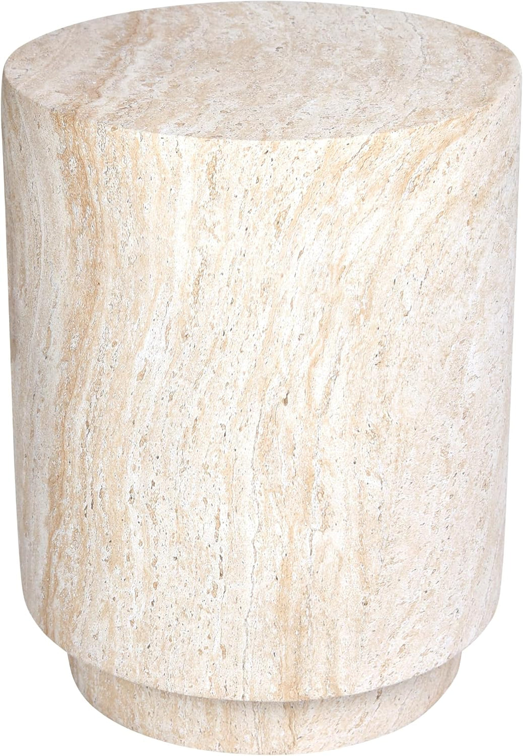 Empire Art Direct Cylinder Travertine Stone Finish Italian Design MgO Side Accent Table, Living Room, Bedroom & Office, 14.2'x14.2'x18.3'
