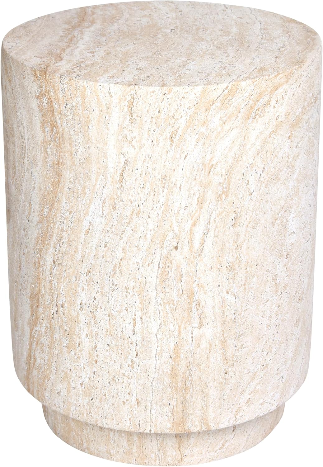 Empire Art Direct Cylinder Travertine Stone Finish Italian Design MgO Side Accent Table, Living Room, Bedroom & Office, 14.2'x14.2'x18.3'