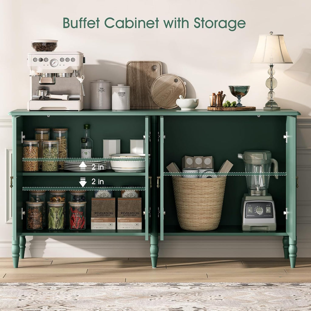 JOINICE Buffet Cabinet with Storage,Credenza Coffee Bar for Kitchen,Buffet Storage Cabinet with 4 Doors,59' Vintage Sideboard,Green