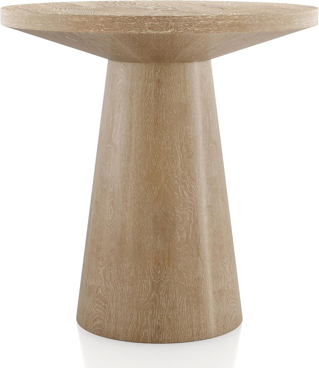 Furniture of America Crambel Modern Solid Wood 2-Piece Brown 29-inch Round End Table Set with Cone-Shaped Pedestal Base for Small Space, Living Room, Home Office, Oak