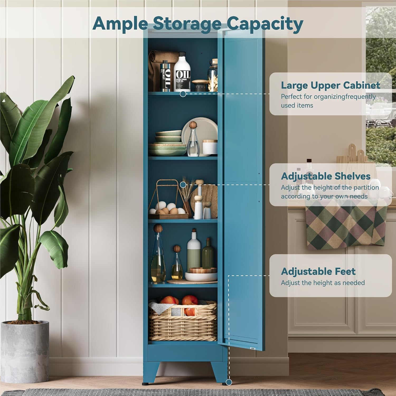 Baborokic 67' Tall Bathroom Cabinet,Metal Storage Cabinet with Door and Adjustable Shelves,Pantry Narrow Storage Cabinets,Slim Freestanding Floor Cabinet for Bathroom,Entryway,Office,Blue-1PK