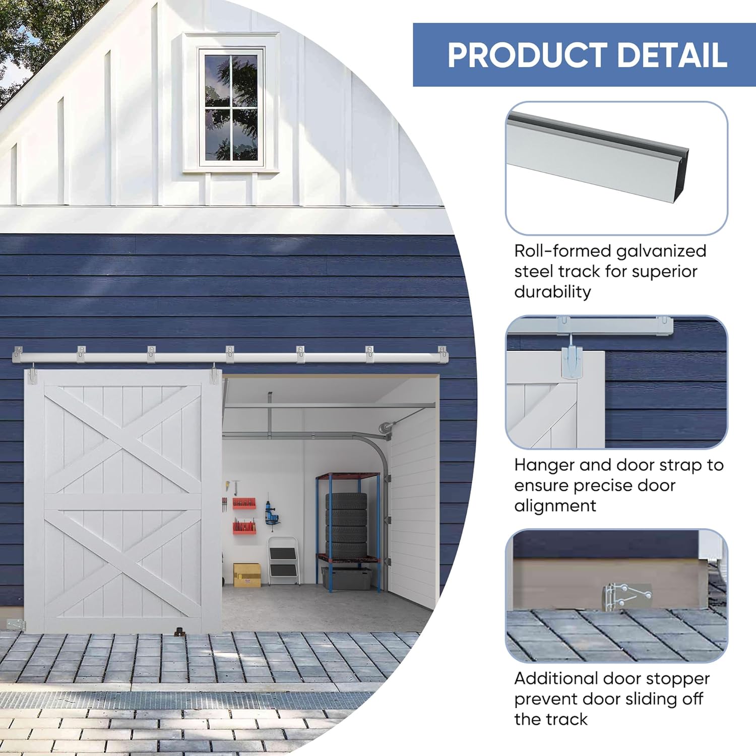 Exterior Barn Door Hardware, BARNSMITH 10FT Sliding Barn Doors Hardware Kit Heavy Duty Track for Indoor and Exterior Doors，Wall Mount Kit, Silver(NO Door, Hardware Only)