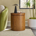 Walker Edison Maya Modern Solid Oak Wood Veneer Side Table with Storage, 18 Inch, Medium Brown Oak