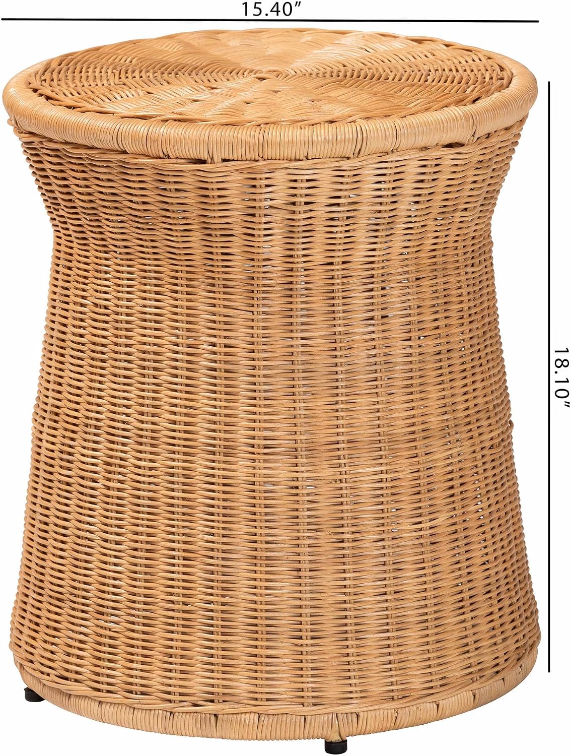 Bali & pari Caroline Round Natural Rattan End Table – Handwoven Wicker Drum Shape Accent Table for Living Room or Sunroom, Light Honey