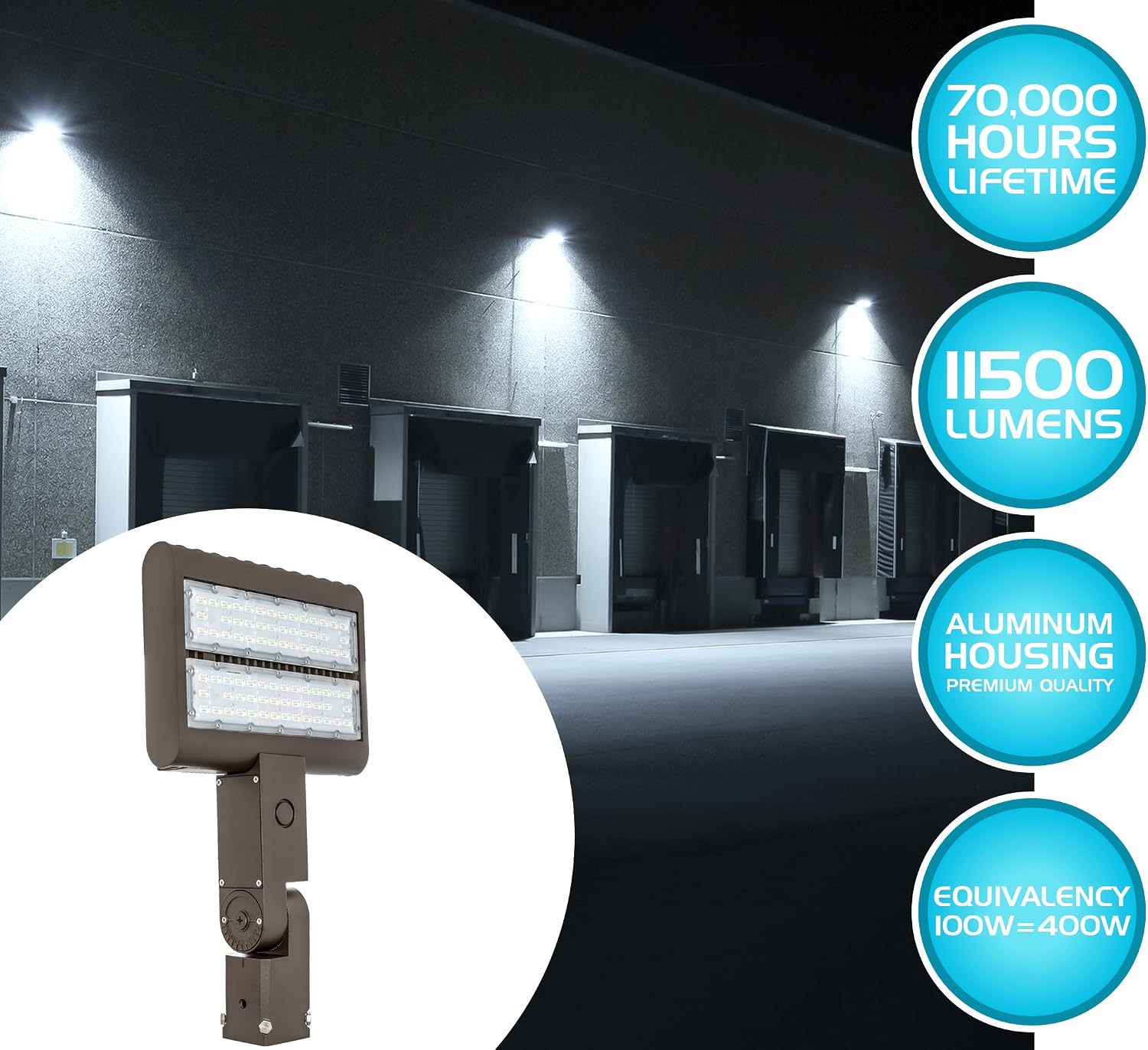 Westgate Lighting Outdoor LED Flood Light Fixture Slip Fitter Mount - Shoebox Street Area Parking Pole Security Floodlights - 120-277V - IP65 (100 Watt 3000K Warm White Dark Bronze)