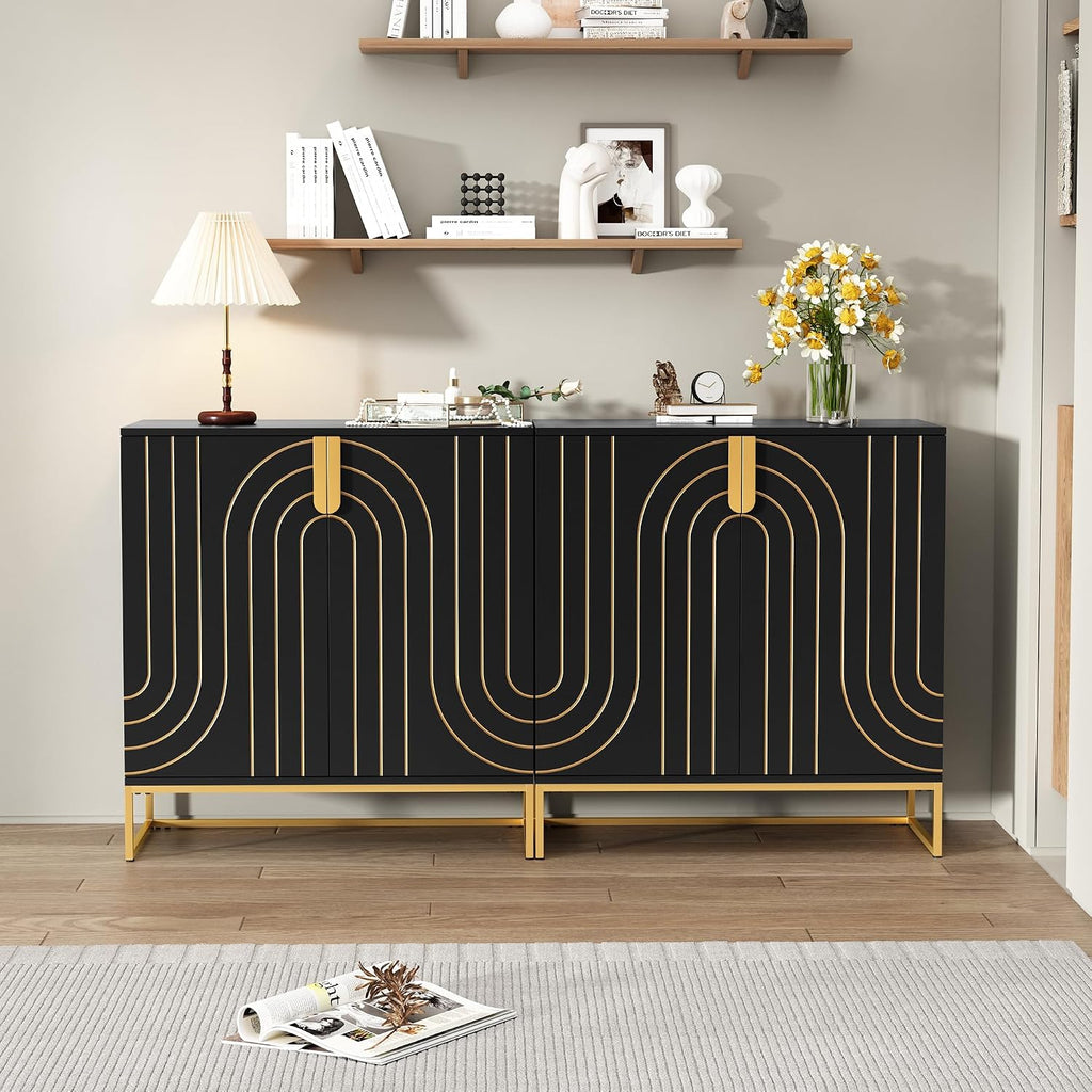 HLR Sideboard Buffet Cabinet with Storage, Modern Accent Cabinet Adjustable Shelves Wooden Storage Cabinets for Kitchen, Dining Room, Living Room, Coffee Bar, Garage, Entryway,Black