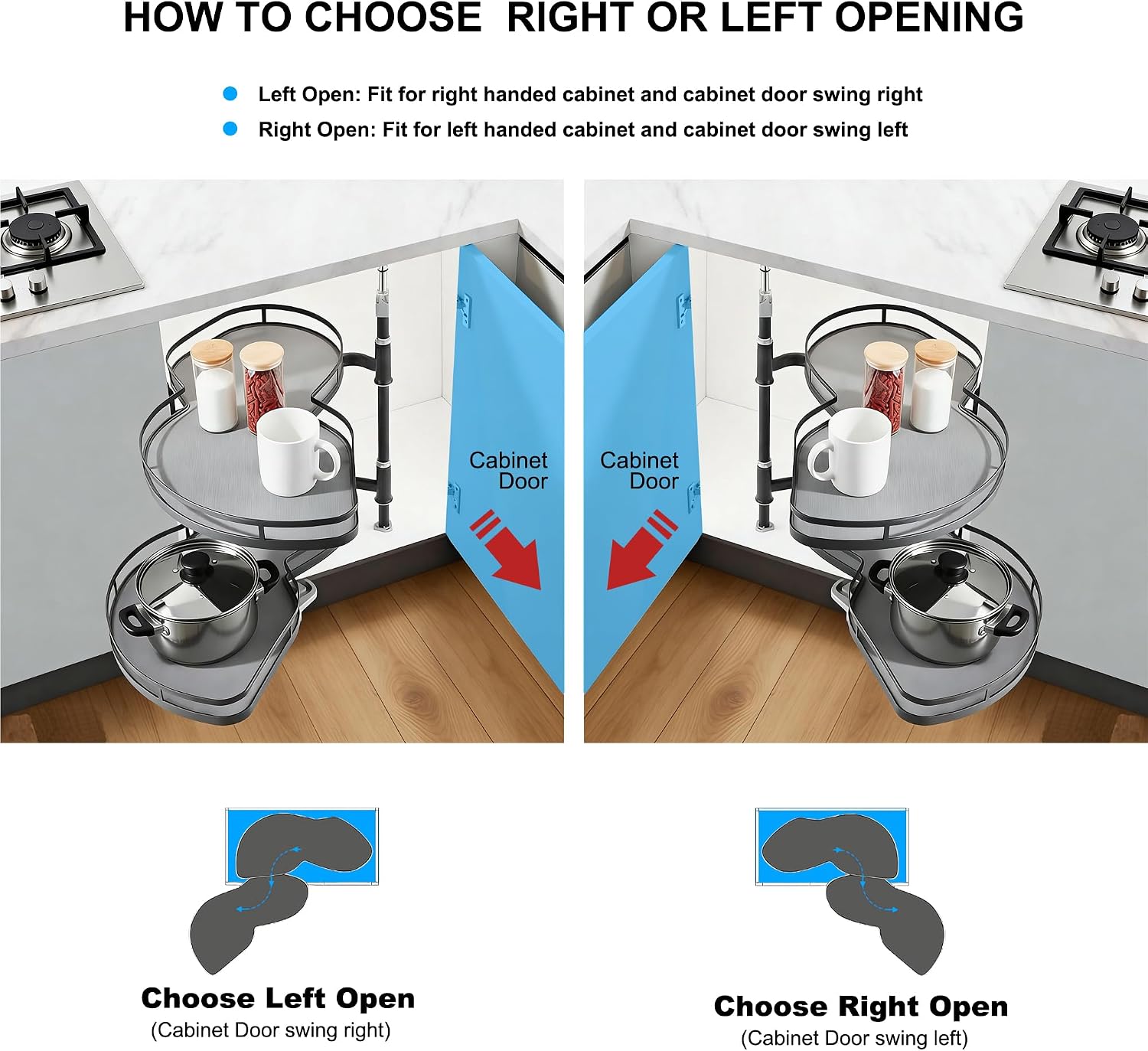 HANKEY Swing Left Blind Corner Cabinet Pull Out Organizer 2-Tier Slide Out Kitchen Organizers and Storage with Soft Close, Kitchen Cabinet Lazy Susan Organizer for Cabinet 36inch, Left Open