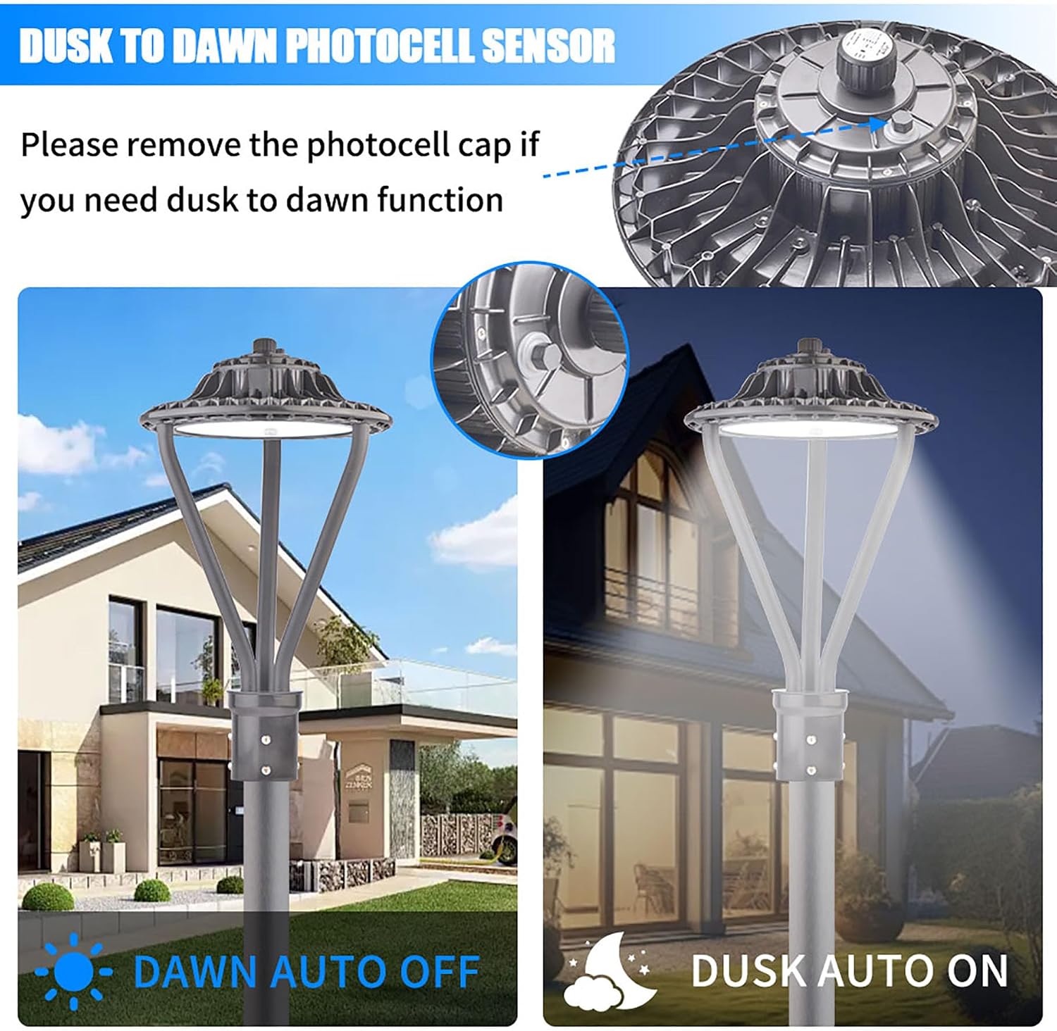 LED Post Top Light 30/50/75W Adjustable 9750 LM 3000/4000/5000K LED Circular Area Light Outdoor Pole Lights with Photocell, IP67 Parking Lot Lights Fixture Commercial Lighting, 100-277V ETL&DLC Listed