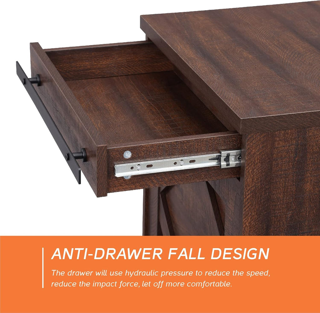 WAMPAT 24.3' H End Table Set of 2 with Drawer and Barn Door Cabinet for Living Room, Modern Farmhouse Tall Nightstand Set with Adjustable Storage Shelves for Bedside, Rustic Brown