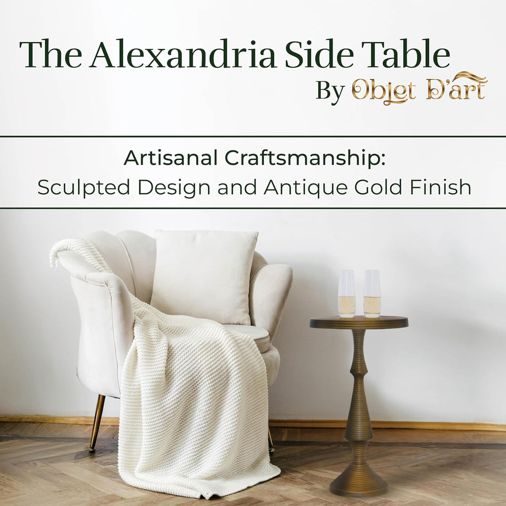 OBJET D'ART Small Round Gold End Tables, Alexandria, 21'' Height, Vintage Metal Accent, Side, Pedestal, Coctail and Drink Tables for Living Room and Small Spaces