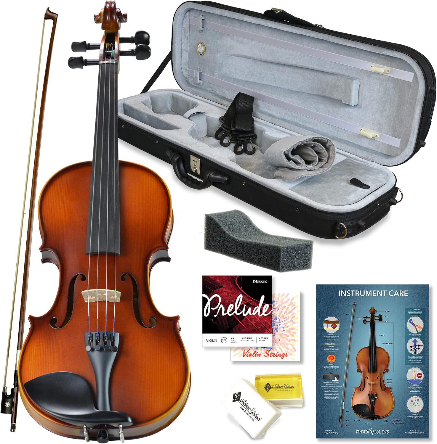Bunnel Pupil Violin Outfit 1/16 Size Clearance By Kennedy Violins - Carrying Case and Accessories Included - Solid Maple Wood and Ebony Fittings RB300