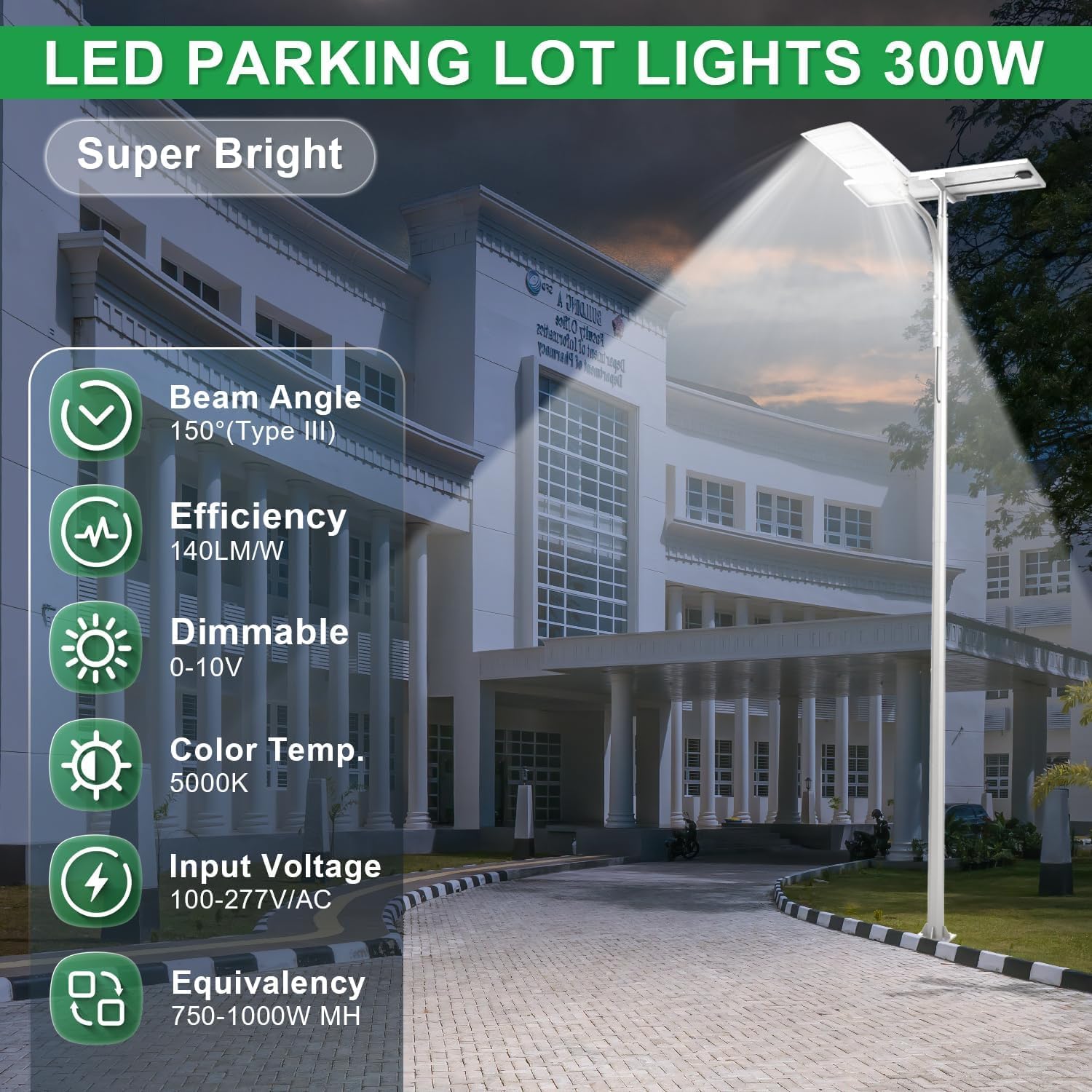 300W LED Parking Lot Light, 5000K 42000LM(140lm/w) LED Shoebox Area Light - Slip Fitter Mount, Dimmable Commercial Street Lighting, IP65 Surge Protection Built-in, AC100-277V