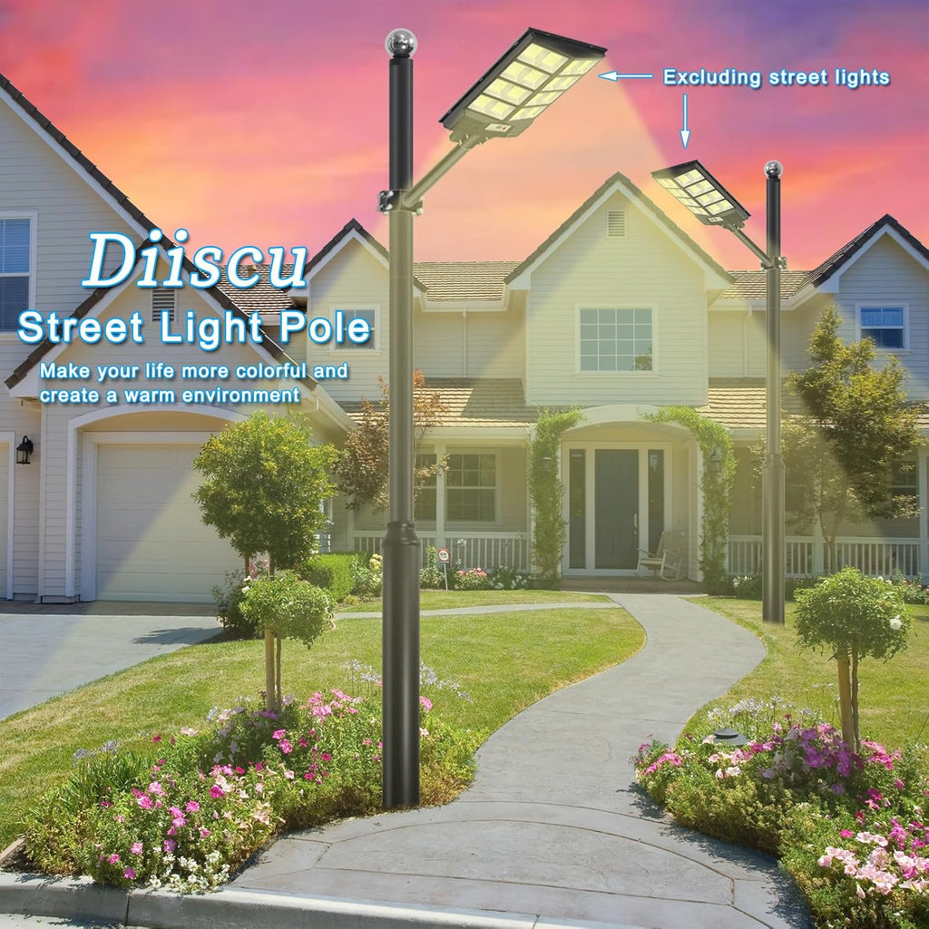 Street Light Pole 10ft Tall, Black Outdoor Galvanized Heavy-duty Metal Solar Street Lamp Post, Suitable for Outdoor Street and Courtyard Lighting Fixtures with Mounting Rebar Cage (10 FT 114+76mm)