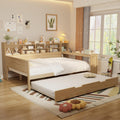 Harper & Bright Designs Full Size Wooden Daybed with Storage Shelves, Multi-Functional Corner Bed Frame with Twin Size Trundle Bed and Study Desk for Kids Teen, Natural