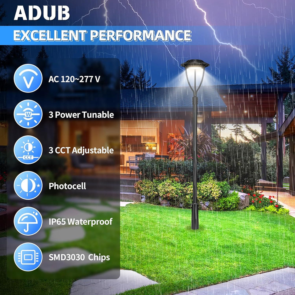 ADUB LED Post Light with Photocell, 150W 120W 90W Post Top Lights 3000K 4000K 5000K Adjustable Wattage & CCT, 21000LM Outdoor Pole Light Fixture ETL Listed, IP65 Commercial Street Area Lighting